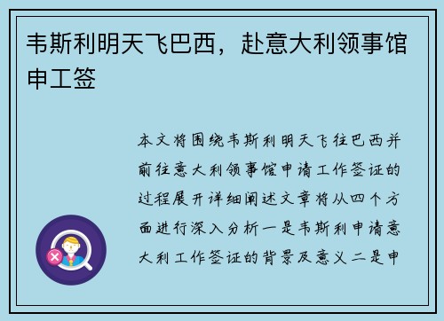韦斯利明天飞巴西，赴意大利领事馆申工签